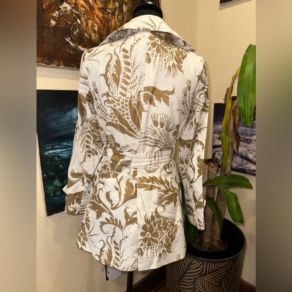 CAbi XS Floral Trench Coat Jacket Minimalist Chic Cotton Linen Neutral Cream Tan - Picture 11 of 13